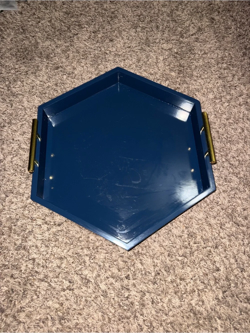Lacquered Navy Octagon Vanity Tray with Gold Handles